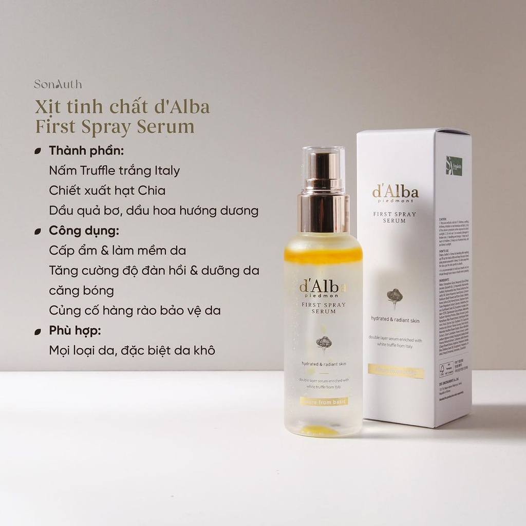 Xịt Khoáng D'Alba First Spray Serum Hydrates & Radiant Skin 100ml (màu vàng)