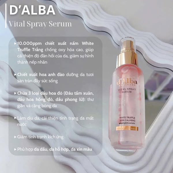 Xịt Khoáng D'Alba Vital Spray Serum White Truffle Skin Calming 100ml (màu hồng)