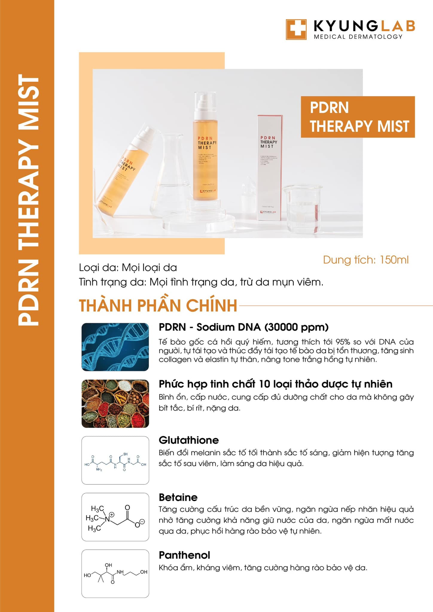 Xịt khoáng dưỡng ẩm KYUNG LAB PDRN THERAPY MIST chai 150ml - Mẫu mới